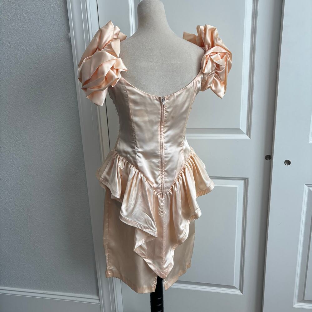 Vtg 90s Zum Zum Prom Dress 11/12 Peach Pink Sequin Peplum Puff Sleeve ILGWU USA - Picture 10 of 16